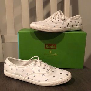 White Silver Dotted Kate Spade Keds